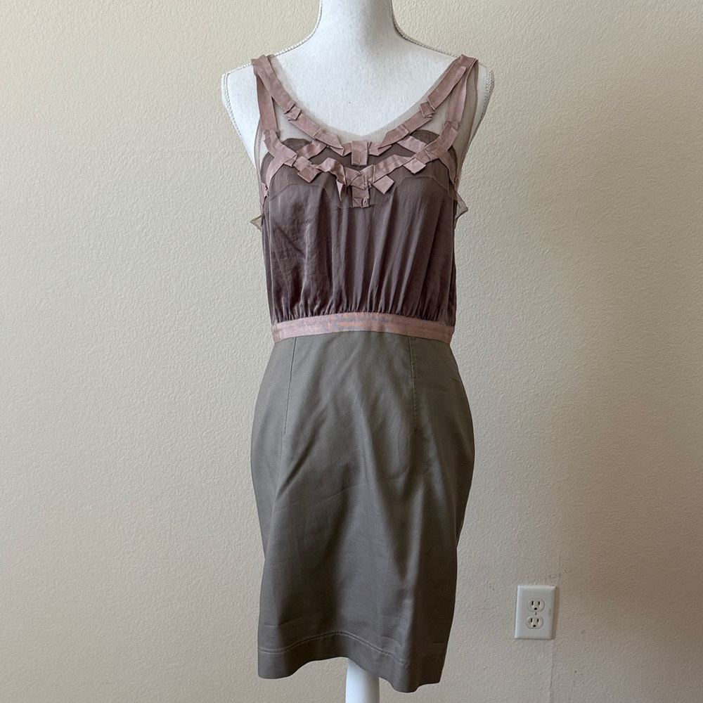 LOFT Taupe Mesh Detail Dress
